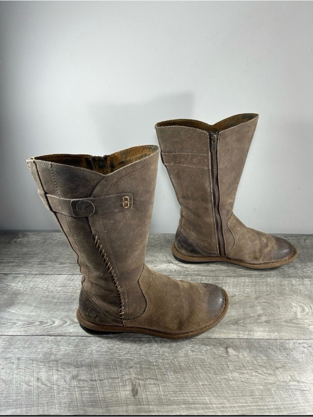 Womens Born Tonic Mid-Calf Brown Distressed Leather Riding Button Boots Size 9 M